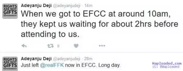 EFCC detains FFK after interrogation...Deji Adeyanju tells what happened